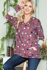 LIZAKOSHT  -  Full Size Polka Dot Drawstring Hoodie