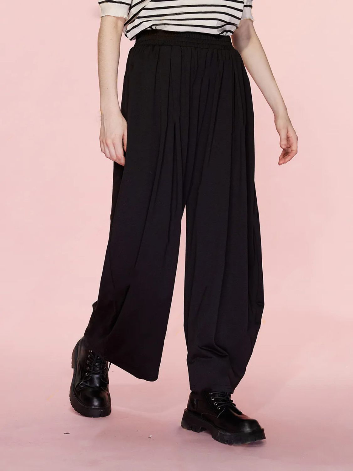 LIZAKOSHT  -  Elastic Waist Wide Leg Pants with Pockets