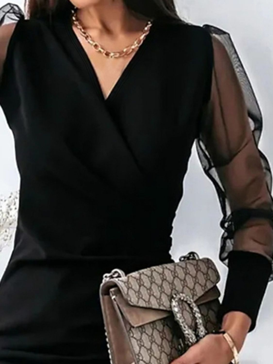 LIZAKOSHT  -  Surplice Long Sleeve Mini Dress
