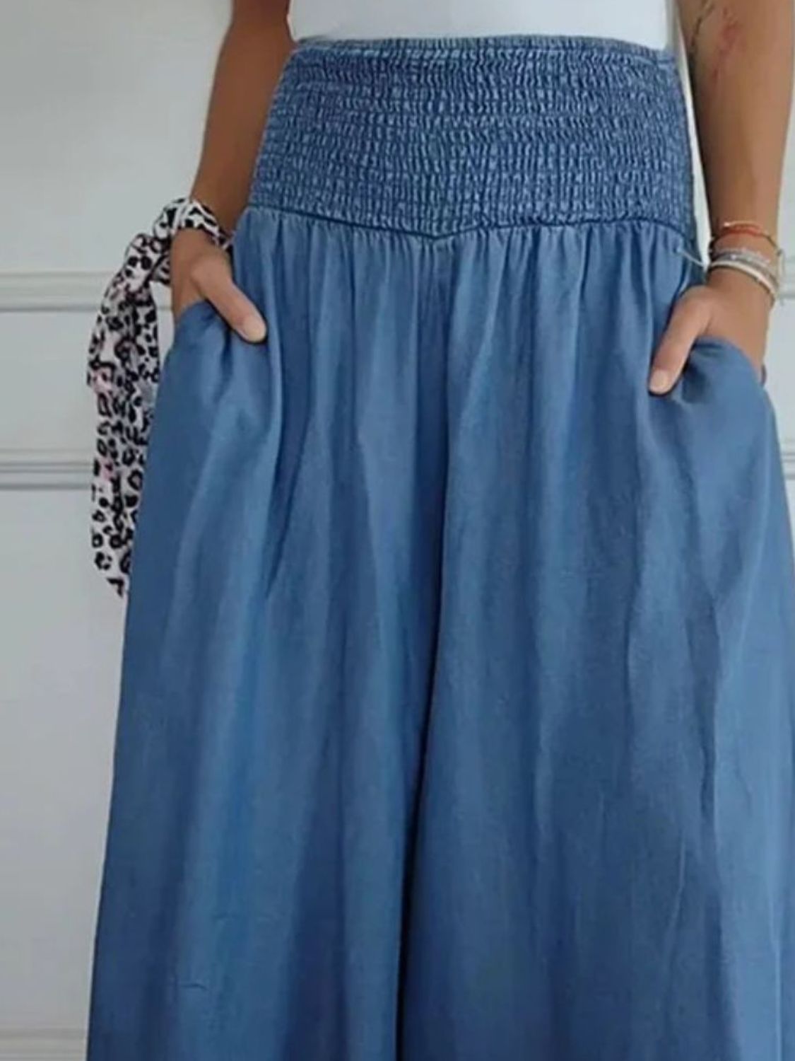 LIZAKOSHT  -  Full Size Smocked Wide Leg Pants with Pockets