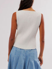 LIZAKOSHT  -  Button Down Round Neck Sweater Vest