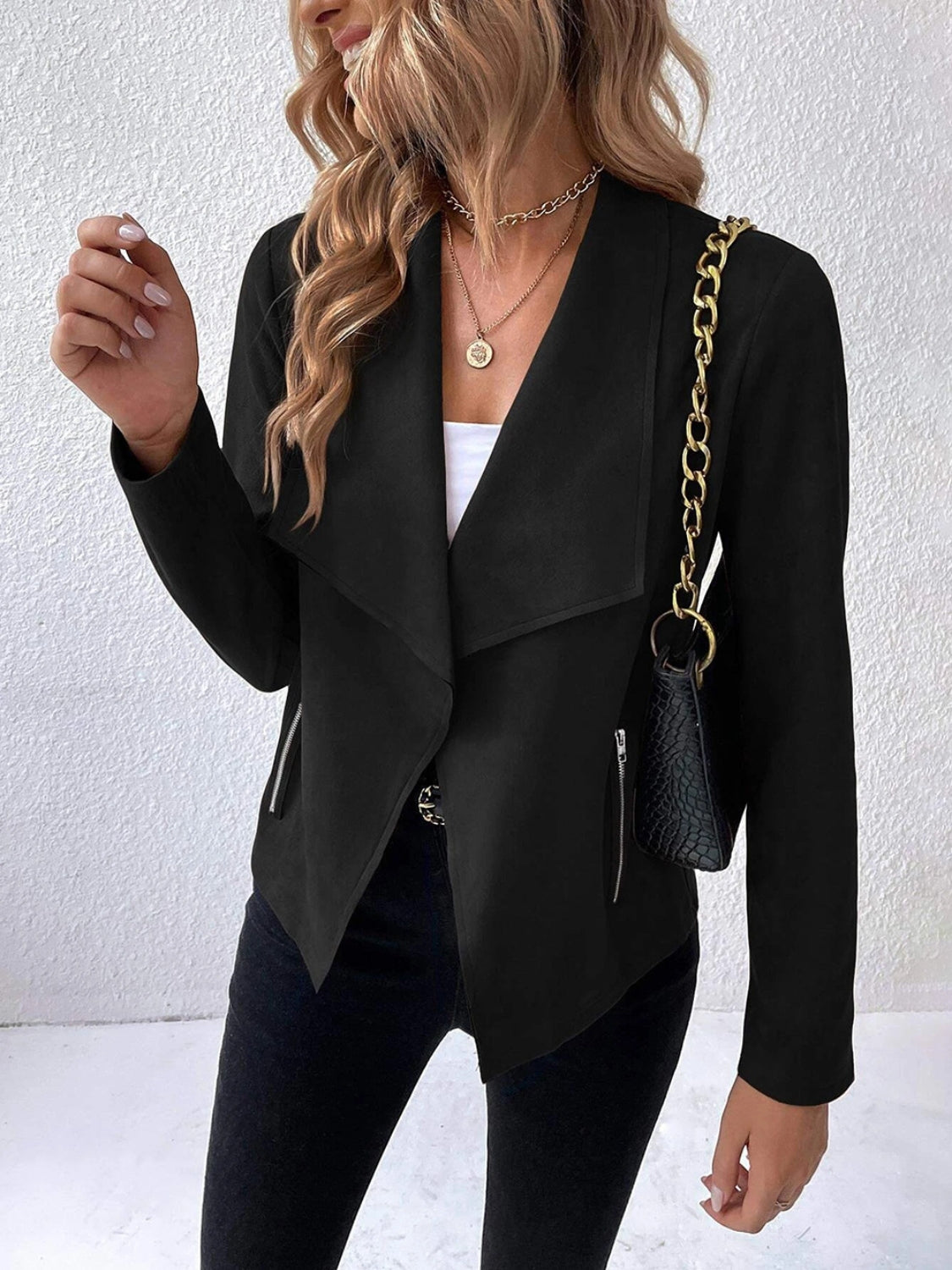 LIZAKOSHT  -  Collared Neck Long Sleeve Jacket