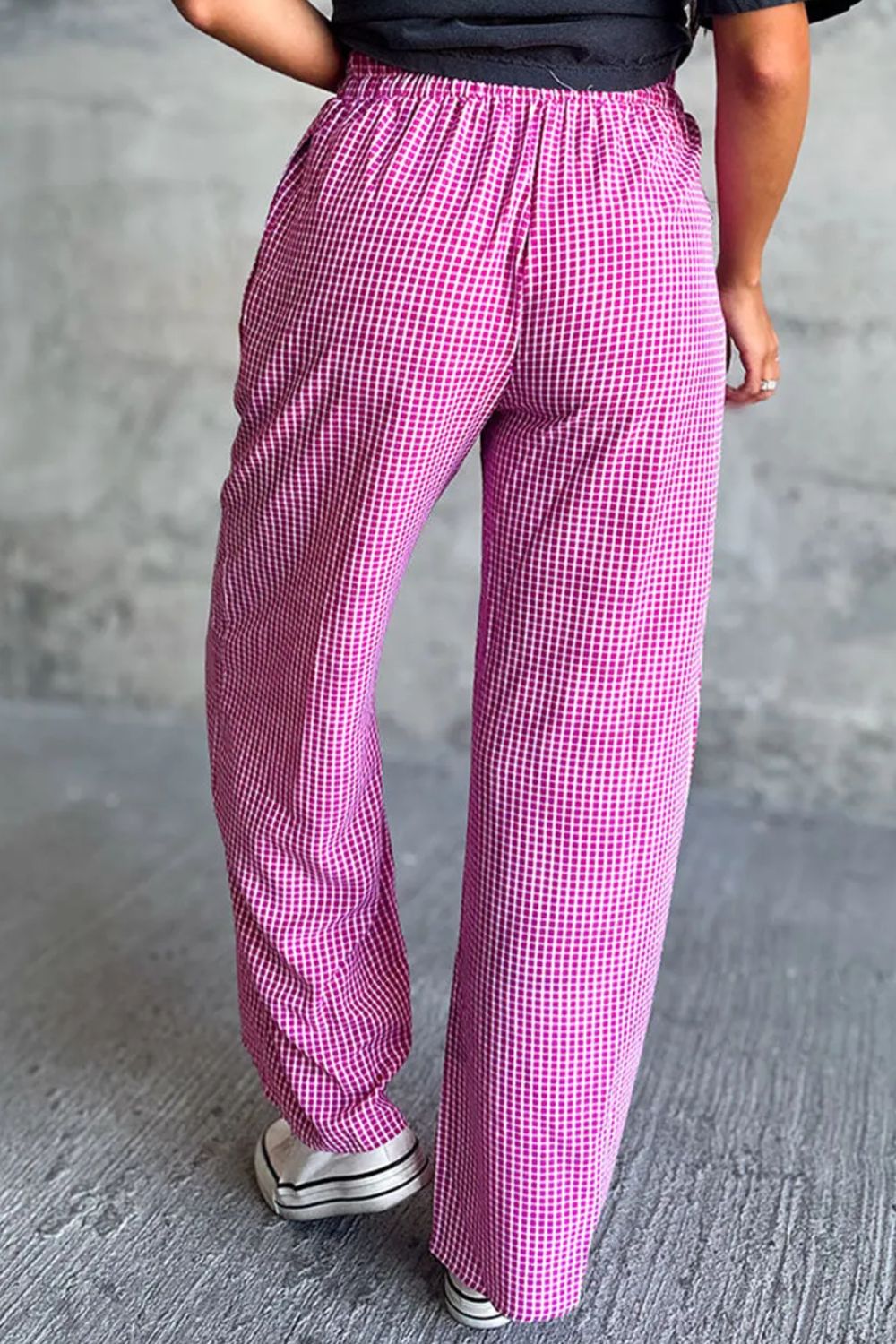 LIZAKOSHT  -  Plaid Wide Leg Pants with Pockets