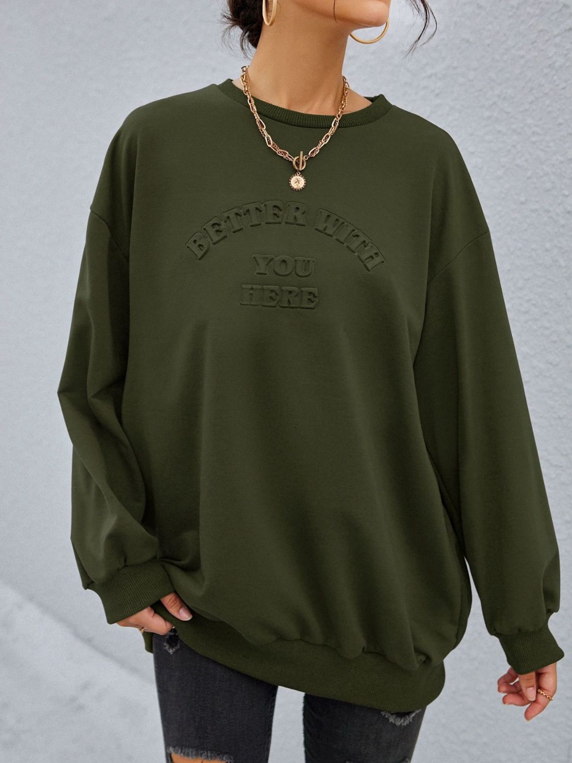 LIZAKOSHT  -  Stereoscopic Letter Round Neck Long Sleeve Sweatshirt