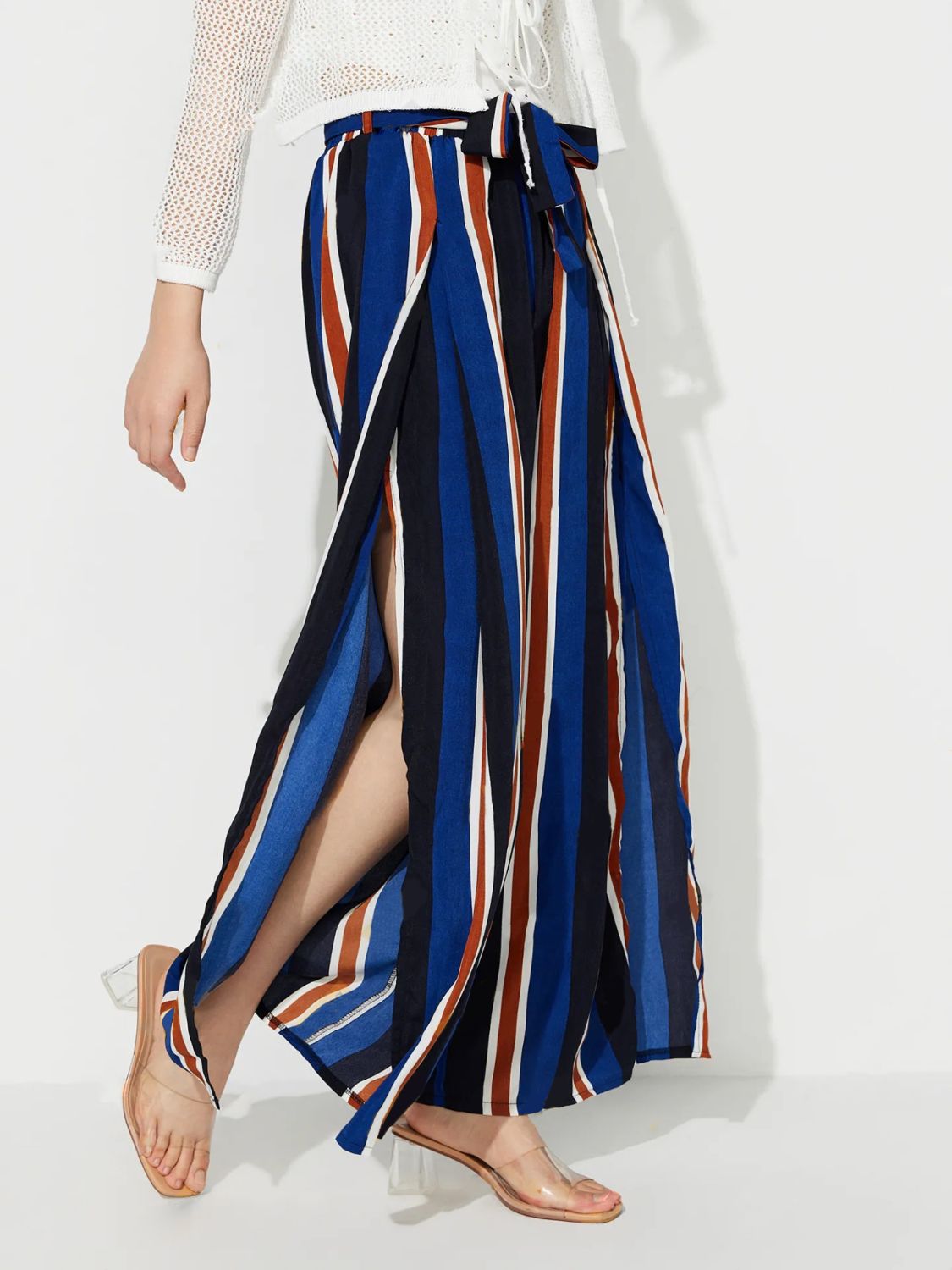 LIZAKOSHT  -  Side Slit Contrast Wide Leg Pants
