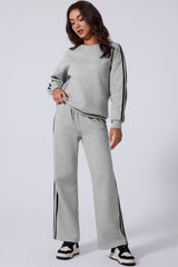 LIZAKOSHT  -  Side Striped Round Neck Top and Pants Active Set