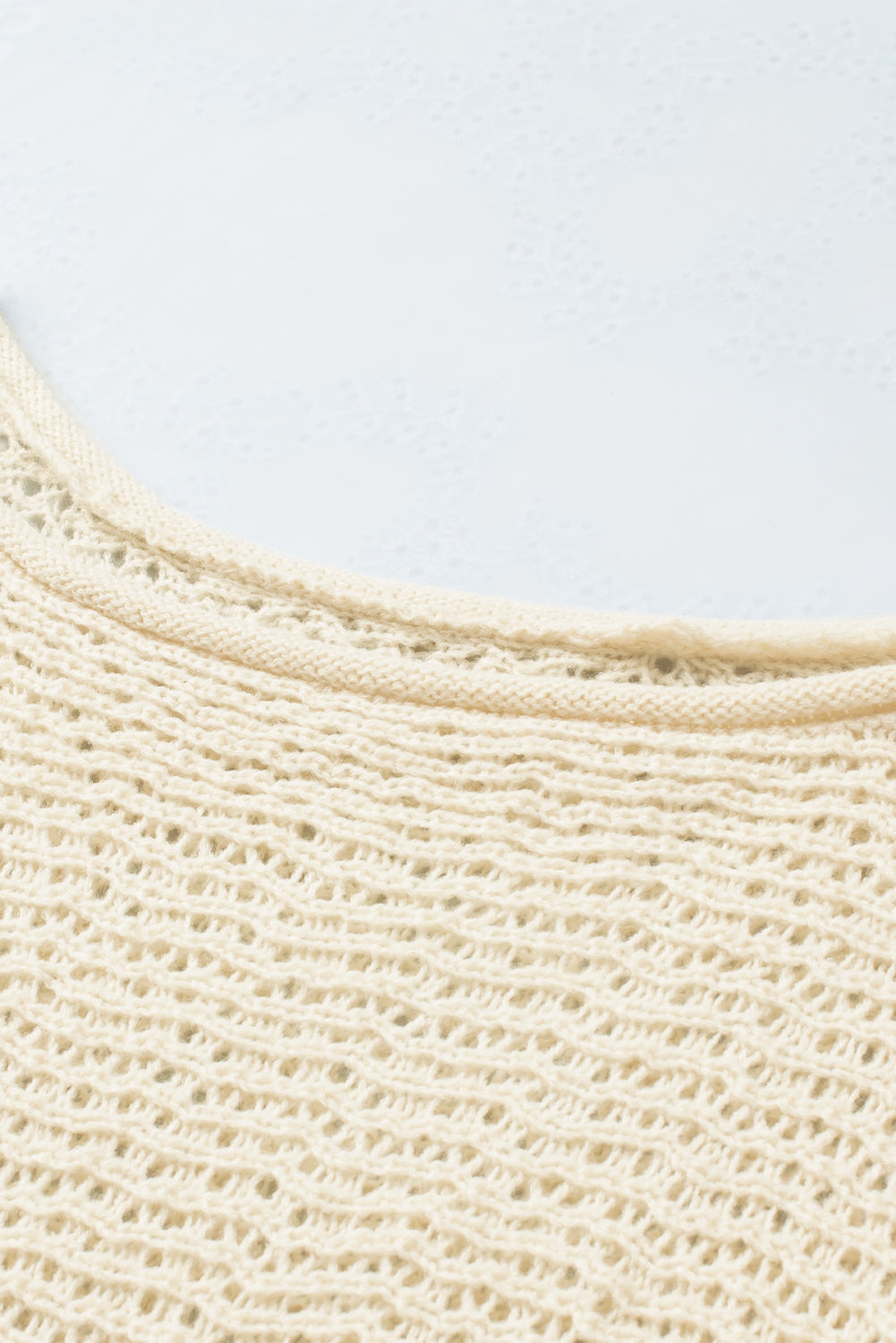 LIZAKOSHT  -  Openwork Boat Neck Raglan Sleeve Knit Top