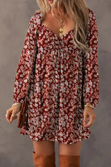 LIZAKOSHT  -  Ruched Printed Long Sleeve Mini Dress