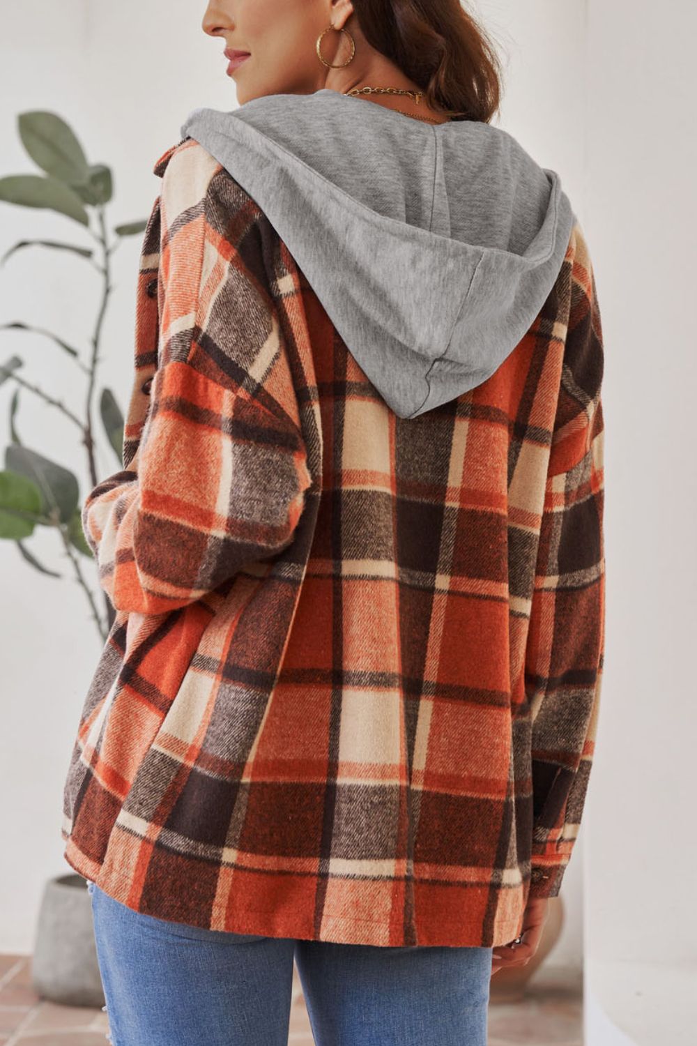 LIZAKOSHT  -  Plaid Button Up Hooded Shacket