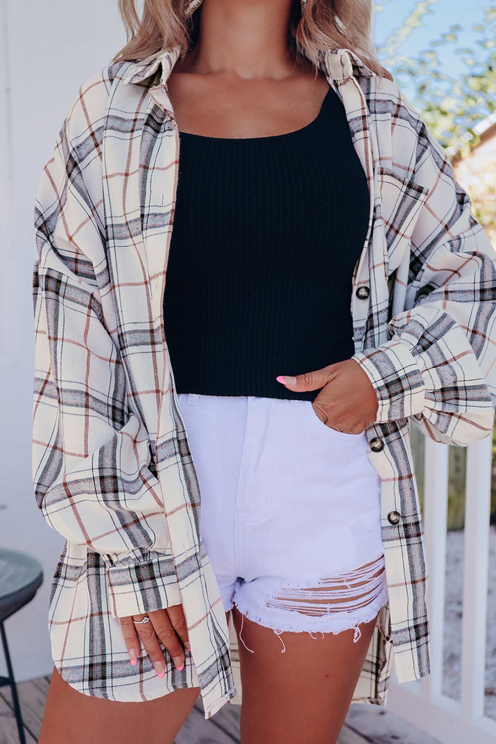 LIZAKOSHT  -  Plaid Button Up Long Sleeve Shacket