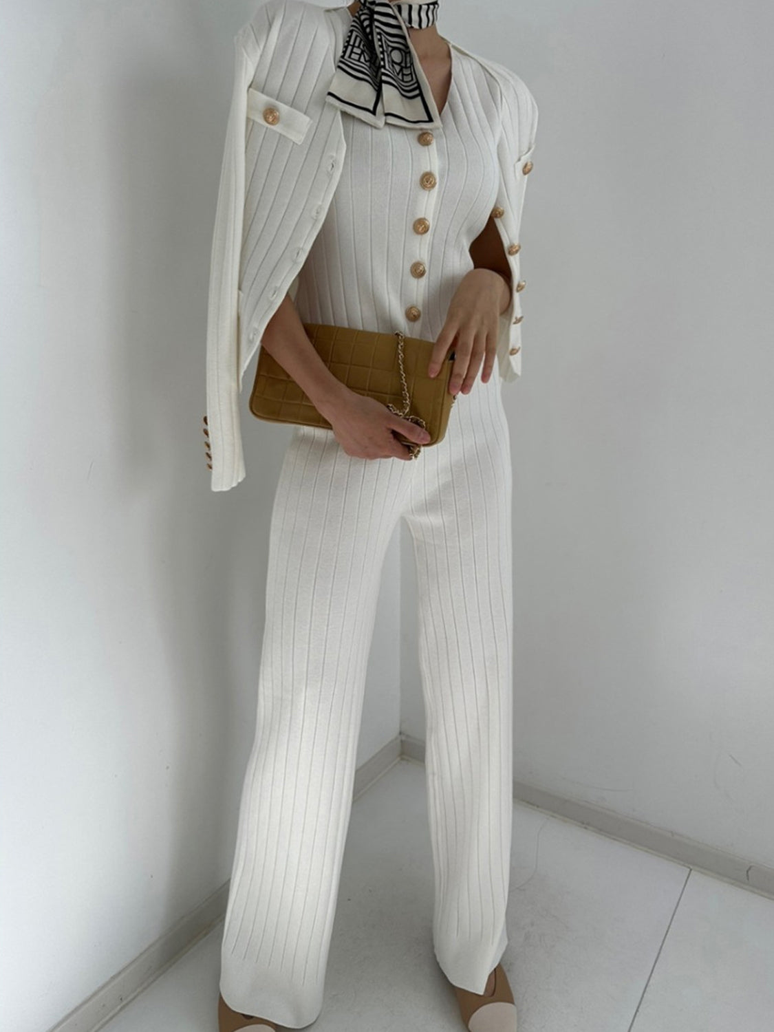 LIZAKOSHT  -  V-Neck Tank, Cardigan and Pants Three-Piece Sweater Set