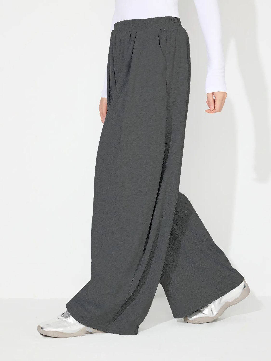 LIZAKOSHT  -  Elastic Waist Wide Leg Pants with Pockets