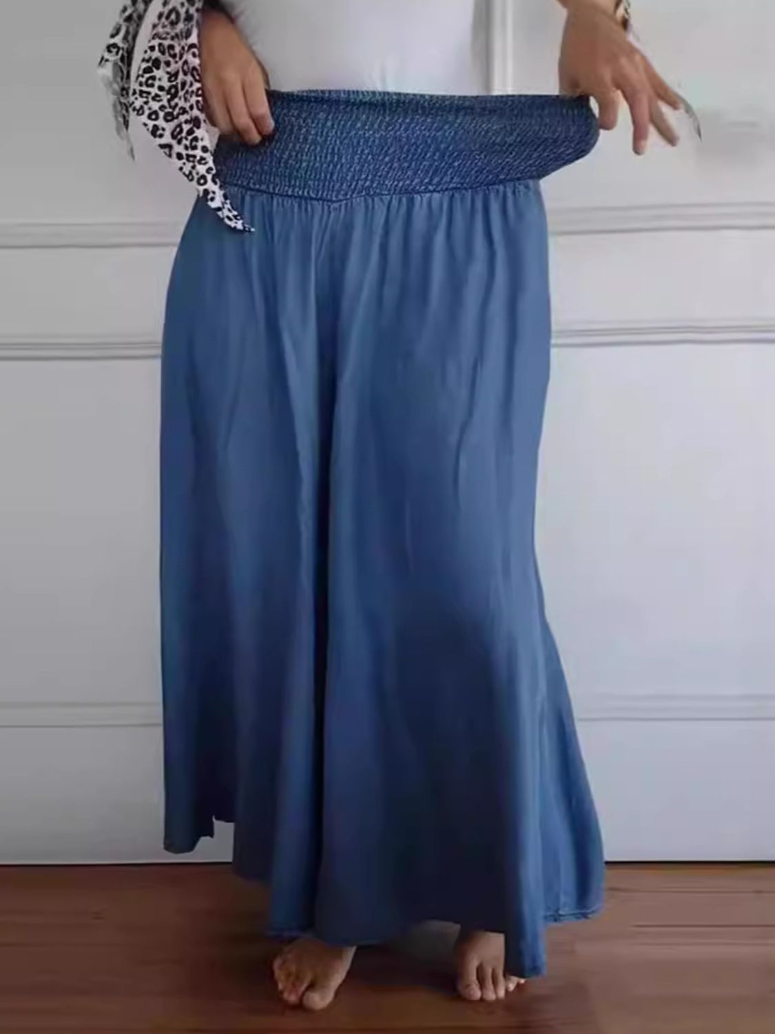 LIZAKOSHT  -  Full Size Smocked Wide Leg Pants with Pockets