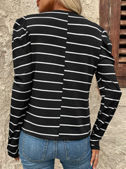 LIZAKOSHT  -  Full Size Striped Round Neck Puff Sleeve T-Shirt