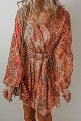 LIZAKOSHT  -  Tied Printed Balloon Sleeve Mini Dress