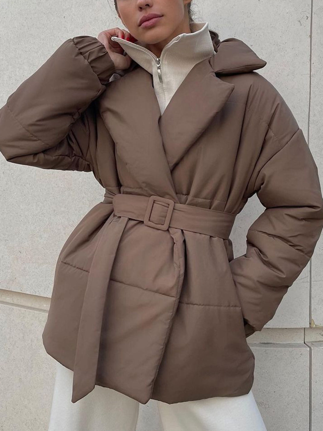 LIZAKOSHT  -  Puffer Long Sleeve Winter Coat with Belt