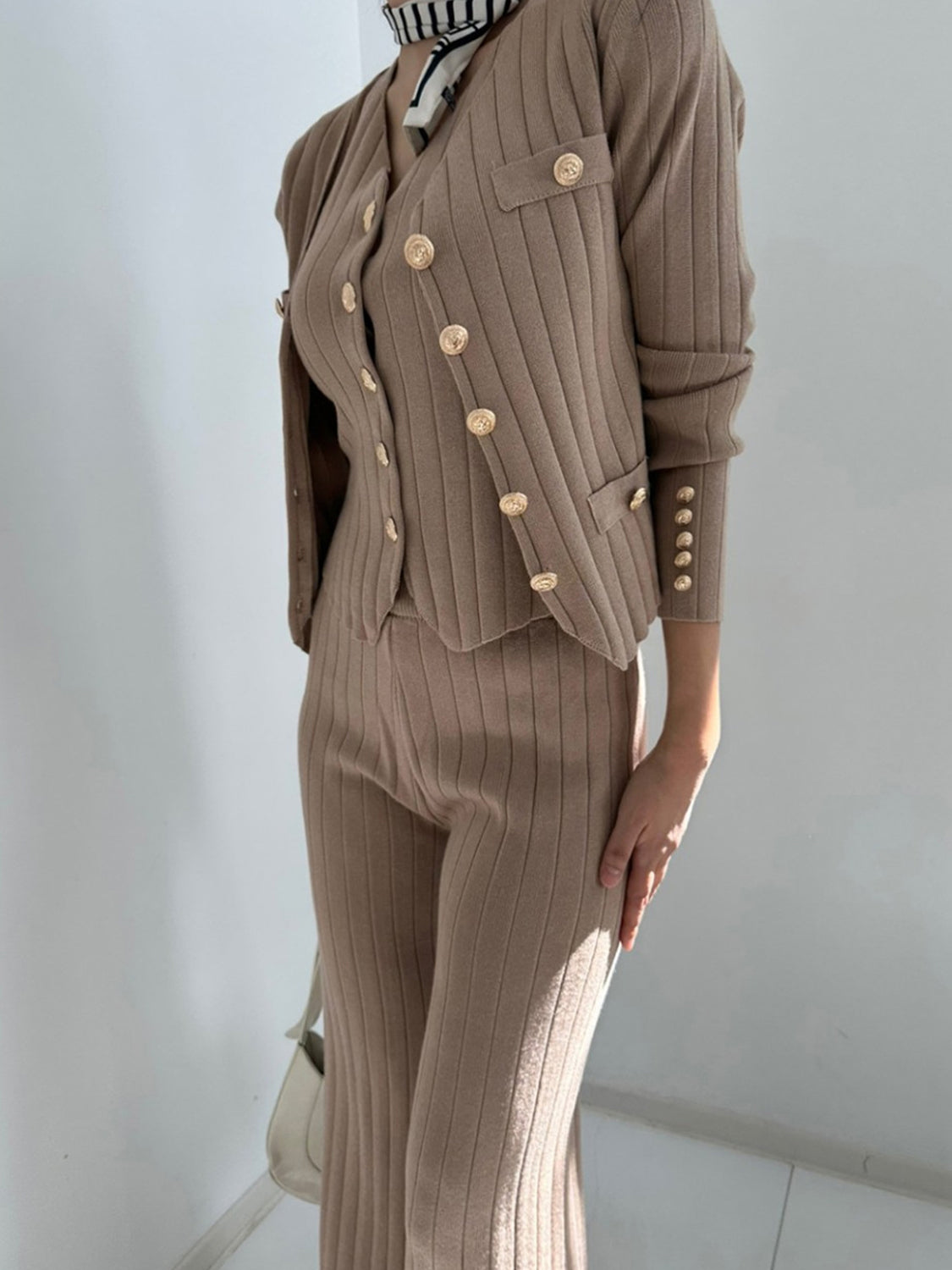 LIZAKOSHT  -  V-Neck Tank, Cardigan and Pants Three-Piece Sweater Set