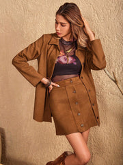 LIZAKOSHT  -  Button Up Collared Neck Jacket and Skirt Set