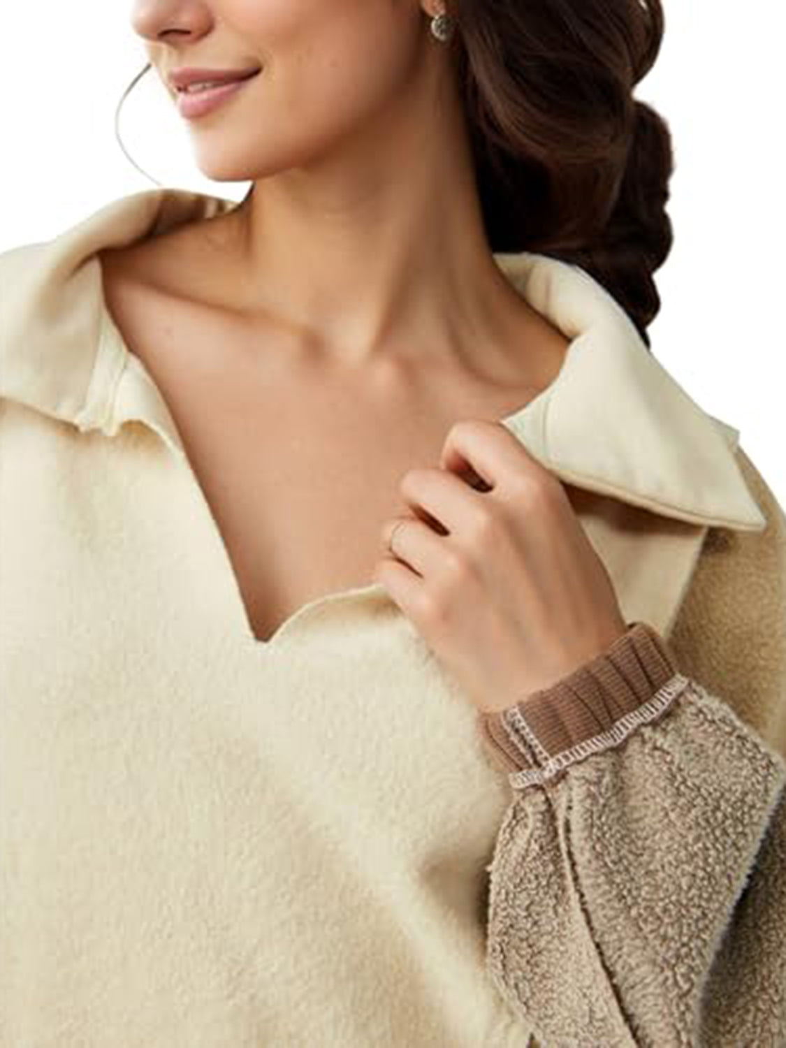 LIZAKOSHT  -  High-Low Exposed Seam Contrast Long Sleeve Sweatshirt