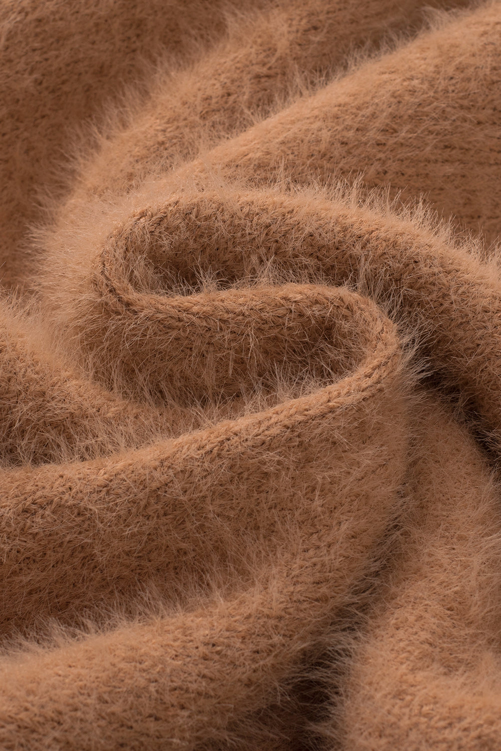 LIZAKOSHT  -  Fuzzy Round Neck Half Sleeve Sweater