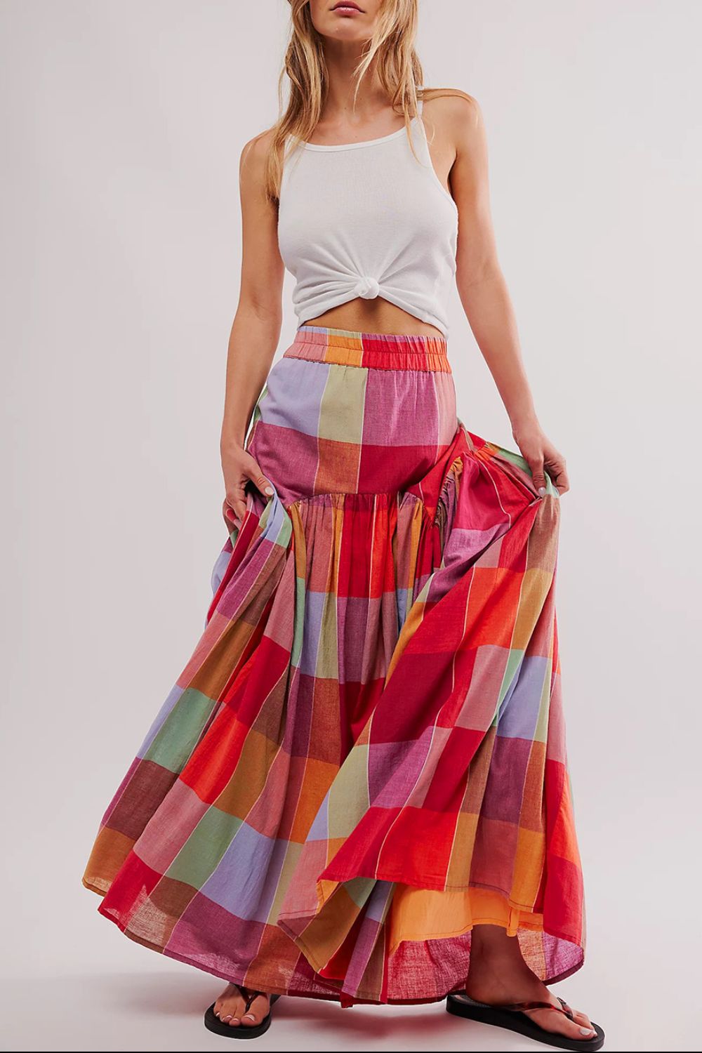 LIZAKOSHT  -  Color Block Elastic Waist Maxi Skirt