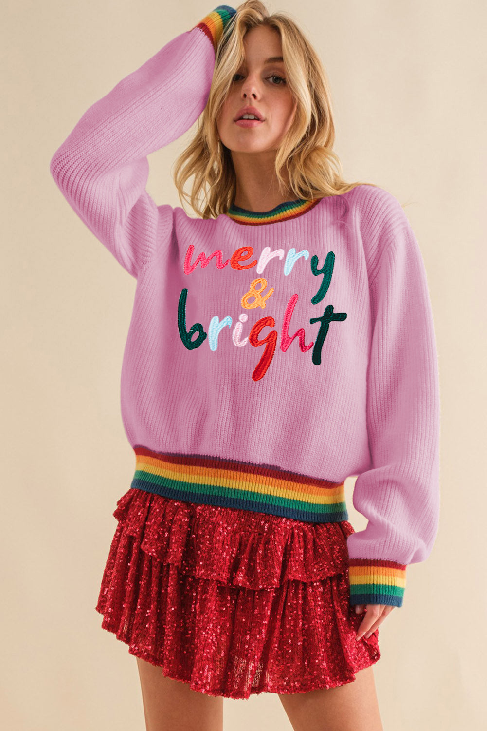 LIZAKOSHT  -  MERRY & BRIGHT Ribbed Round Neck Sweater