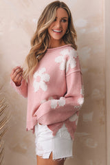 LIZAKOSHT  -  Pearl Trim Flower Round Neck Sweater