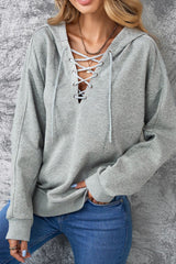 LIZAKOSHT  -  Lace Up Long Sleeve Hoodie