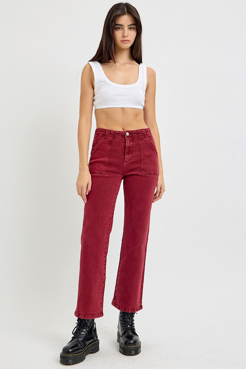 LIZAKOSHT  -  Full Size High Rise Straight Jeans with Patch Pockets