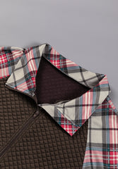 LIZAKOSHT  -  Plaid Half Zip Long Sleeve Sweatshirt