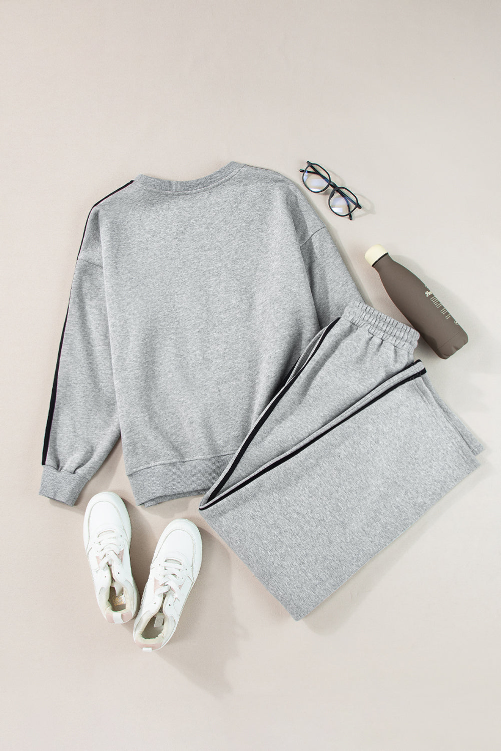 LIZAKOSHT  -  Side Striped Round Neck Top and Pants Active Set