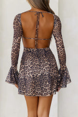LIZAKOSHT  -  Backless Leopard Flare Sleeve Dress