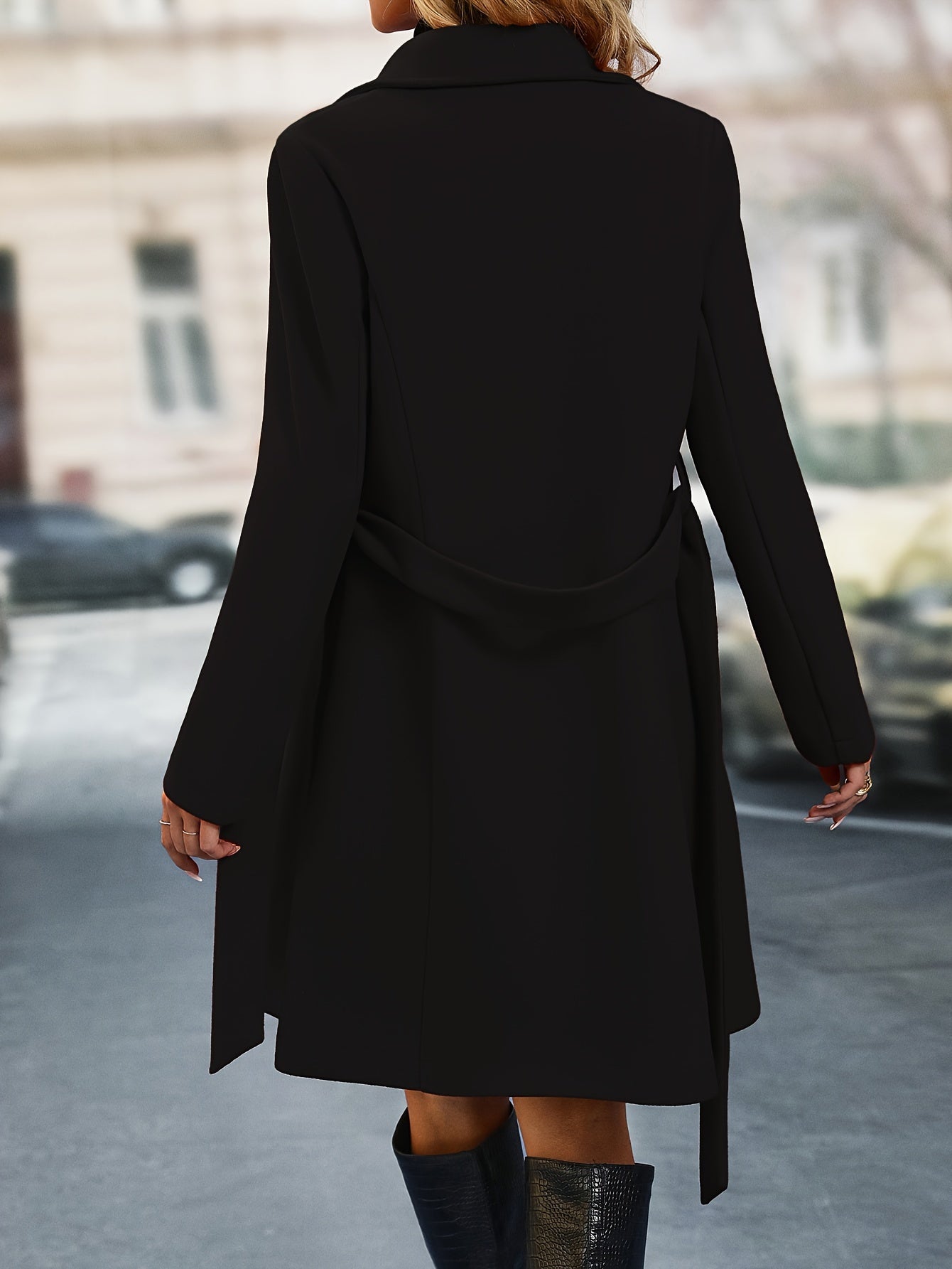 Lizakosht Double Breasted Trench Coat, Elegant Lapel Long Sleeve Outerwear, Women's Clothing