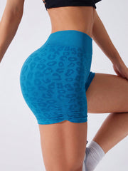 LIZAKOSHT  -  Ruched Leopard High Waist Active Shorts