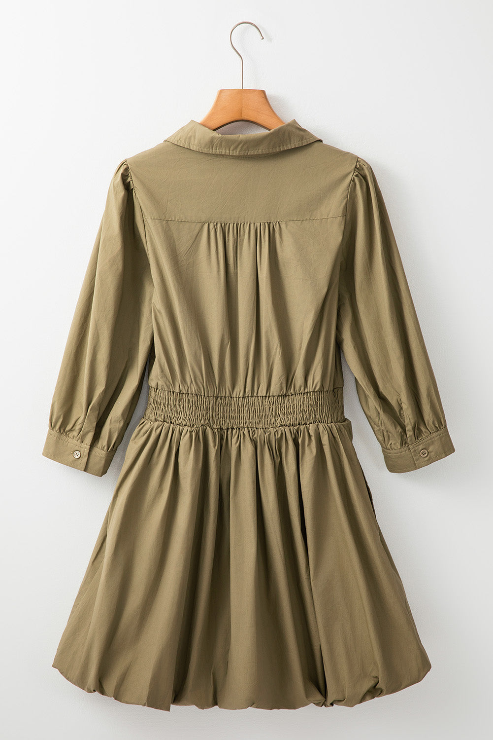 LIZAKOSHT  -  Smocked Johnny Collar Three-Quarter Sleeve Mini Dress