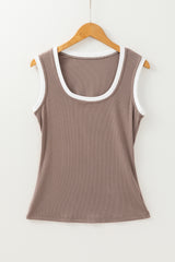 LIZAKOSHT  -  Contrast Edge Scoop Neck Wide Strap Knit Tank