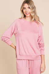 LIZAKOSHT  -  Super Lady Round Neck Raglan Sleeve Top and Drawstring Pants Lounge Set