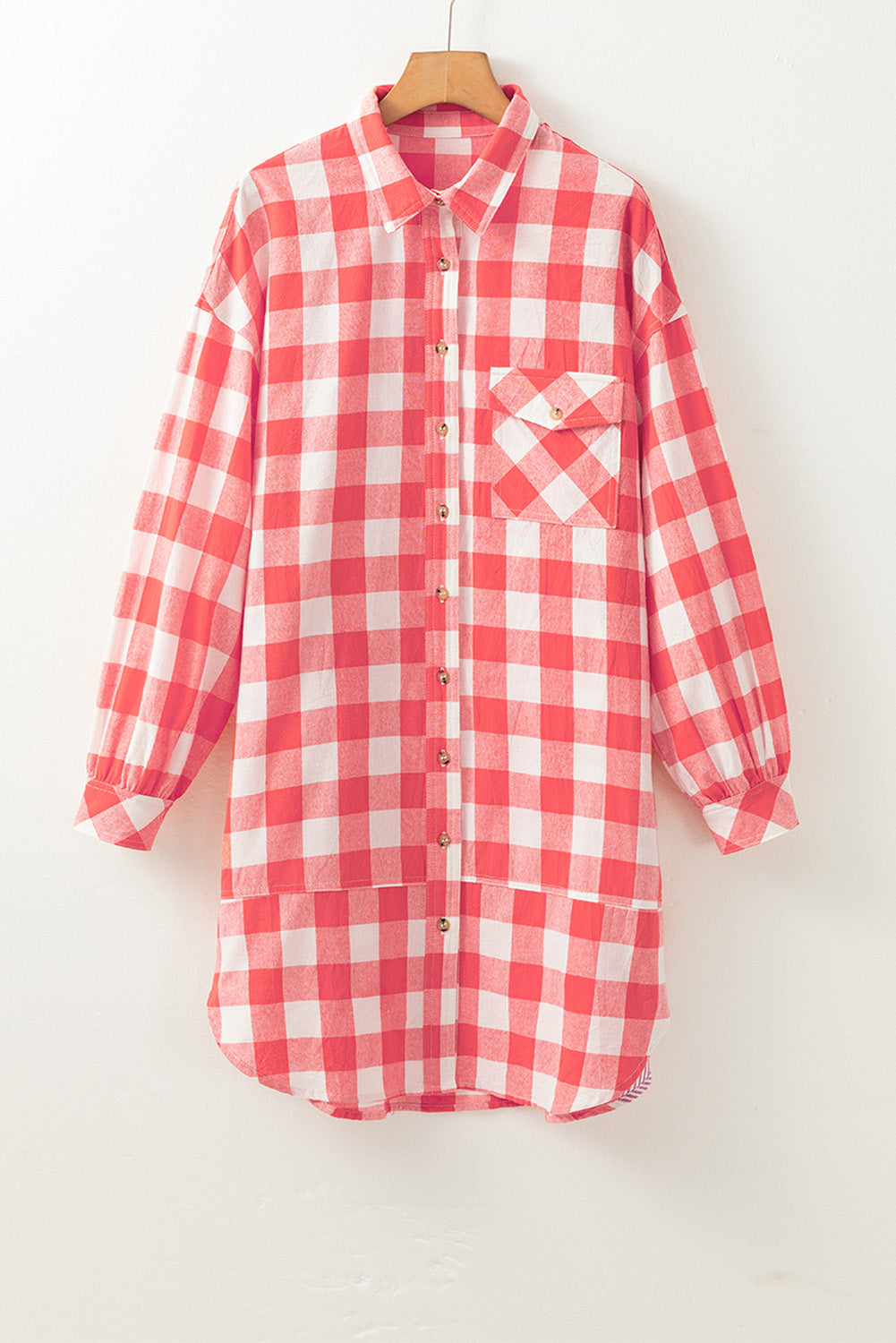 LIZAKOSHT  -  Plaid Collared Neck Long Sleeve Shirt Dress