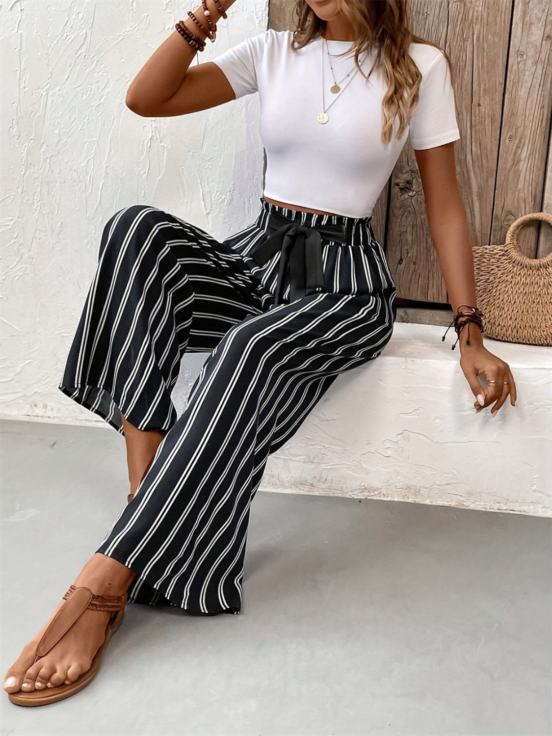 LIZAKOSHT  -  Striped High Waist Wide Leg Pants