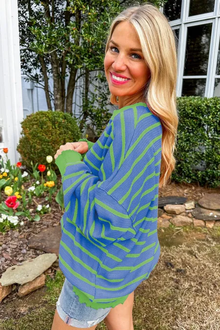 LIZAKOSHT  -  Striped Round Neck Long Sleeve Sweater