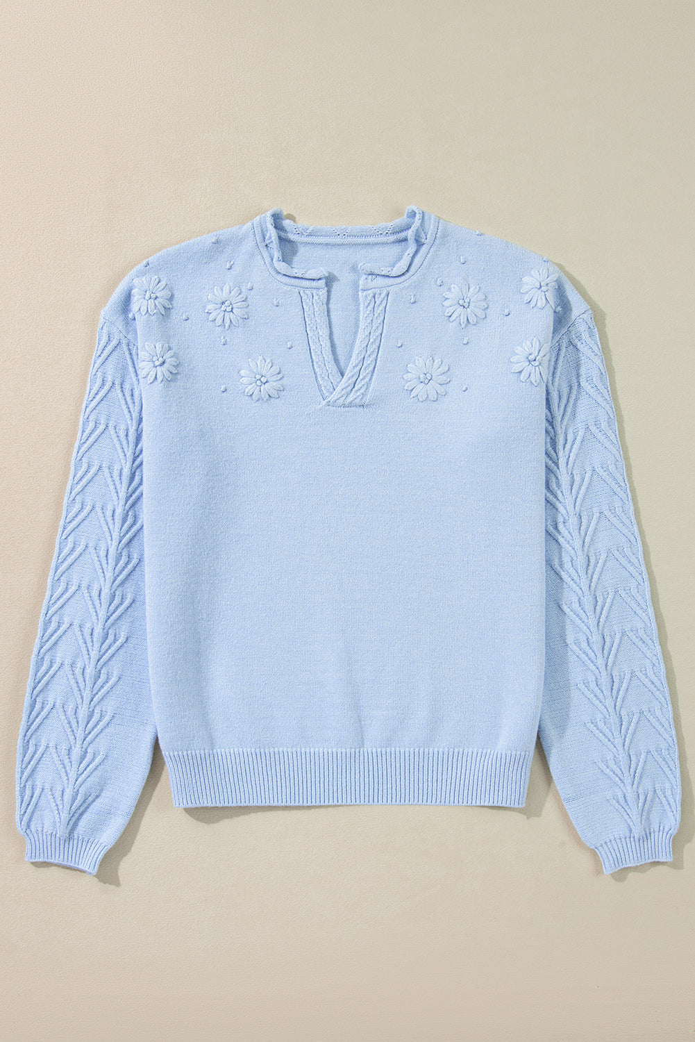 LIZAKOSHT  -  Daisy Notched Long Sleeve Sweater