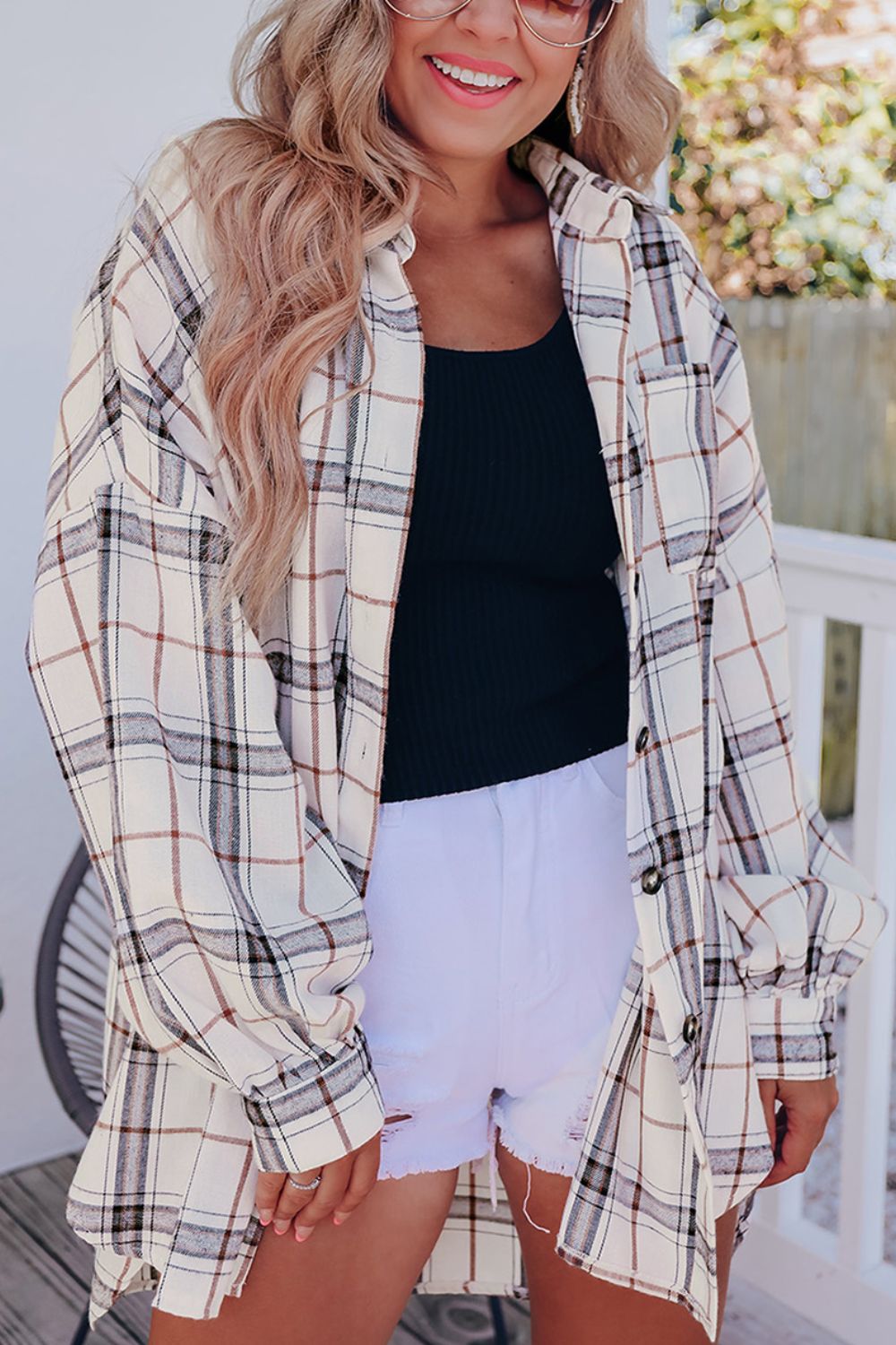 LIZAKOSHT  -  Plaid Button Up Long Sleeve Shacket