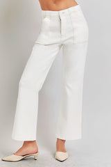 LIZAKOSHT  -  High Rise Ankle Flare Jeans with Patch Pockets