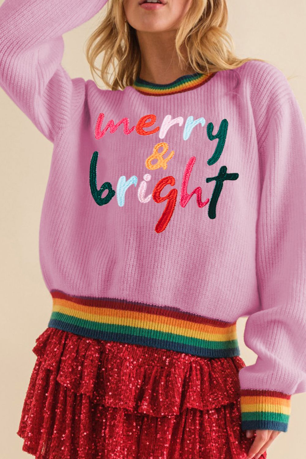LIZAKOSHT  -  MERRY & BRIGHT Ribbed Round Neck Sweater