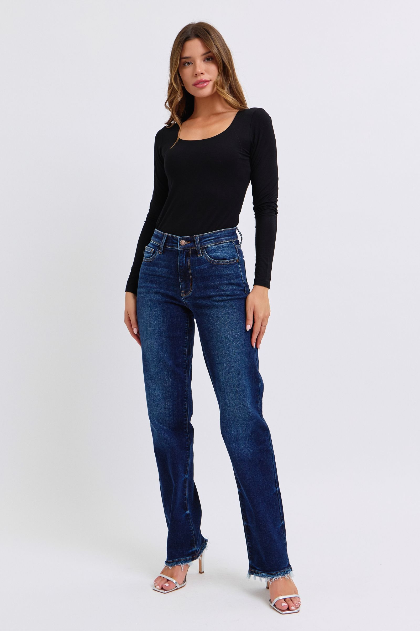 LIZAKOSHT  -  Judy Blue Full Size Raw Hem Straight Leg Jeans