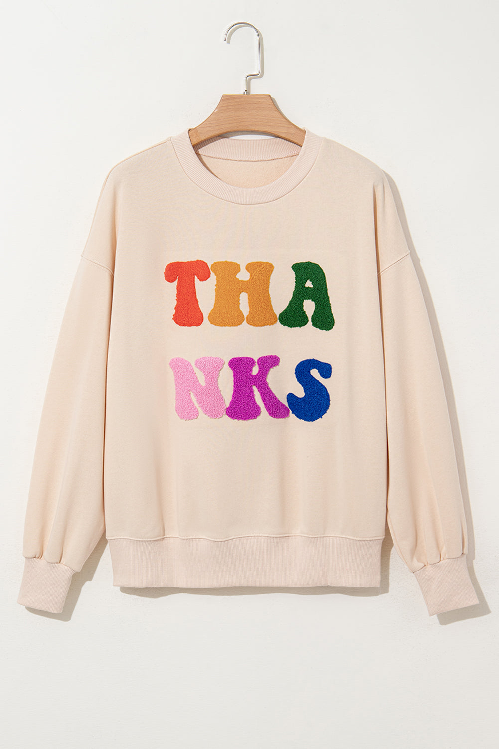 LIZAKOSHT  -  THANKS Round Neck Long Sleeve Sweatshirt