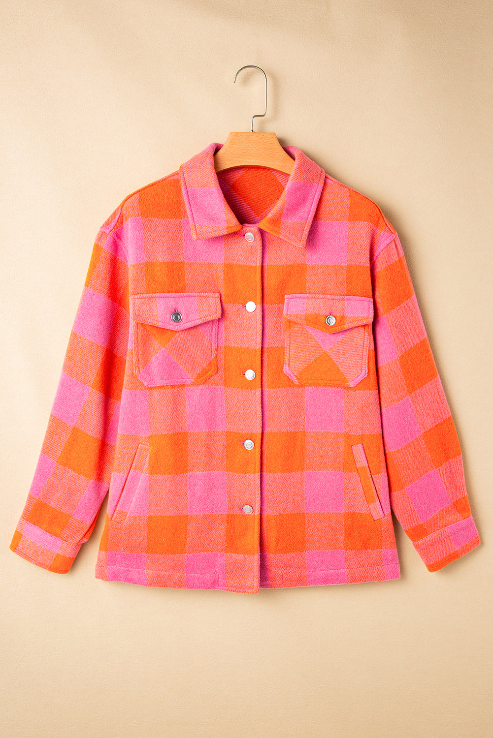 LIZAKOSHT  -  Plaid Collared Neck Button Up Jacket