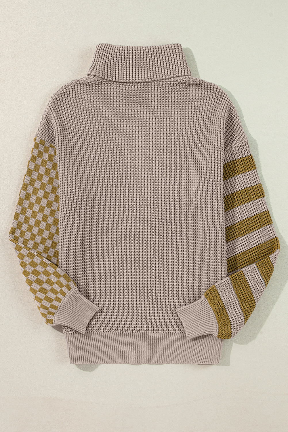 LIZAKOSHT  -  Striped & Checkered Turtleneck Dropped Shoulder Sweater