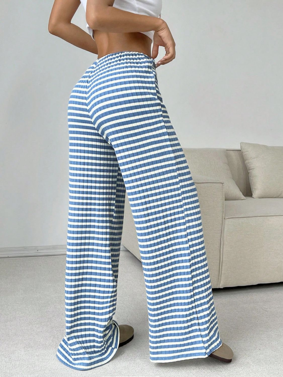 LIZAKOSHT  -  Tied Striped Wide Leg Pants