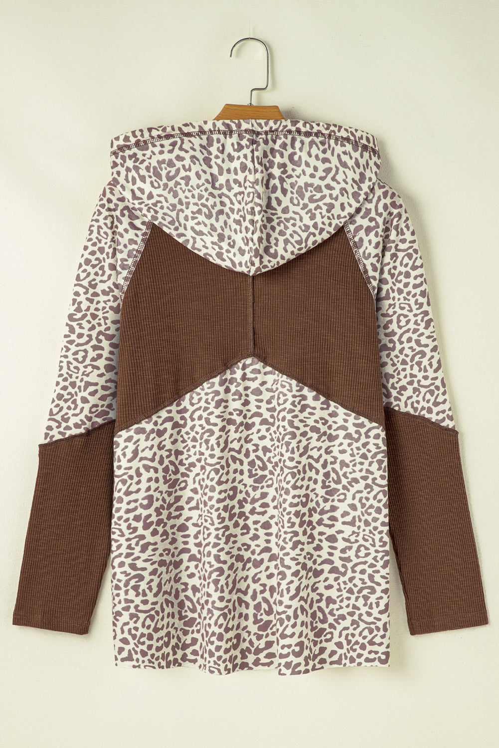 LIZAKOSHT  -  Leopard Ribbed Patchwork Drawstring Hoodie